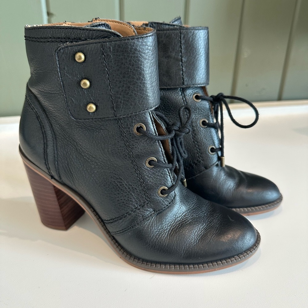 Black Leather Heeled Ankle Boots